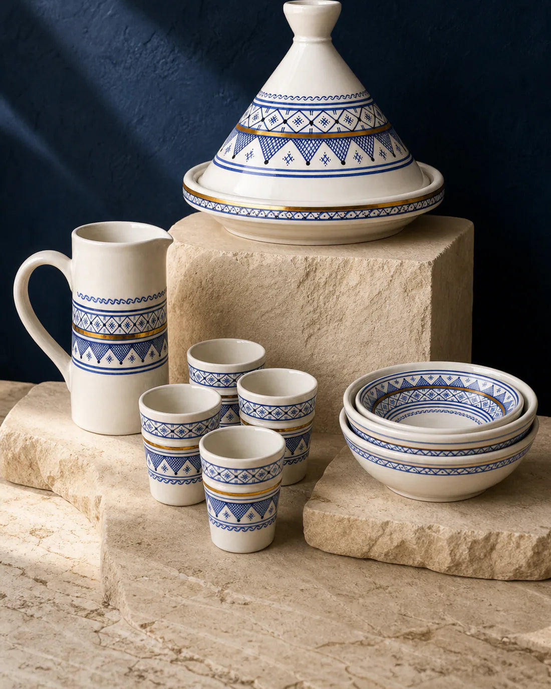 Collection SOFIA — céramique peinte à la main en bleu de Safi