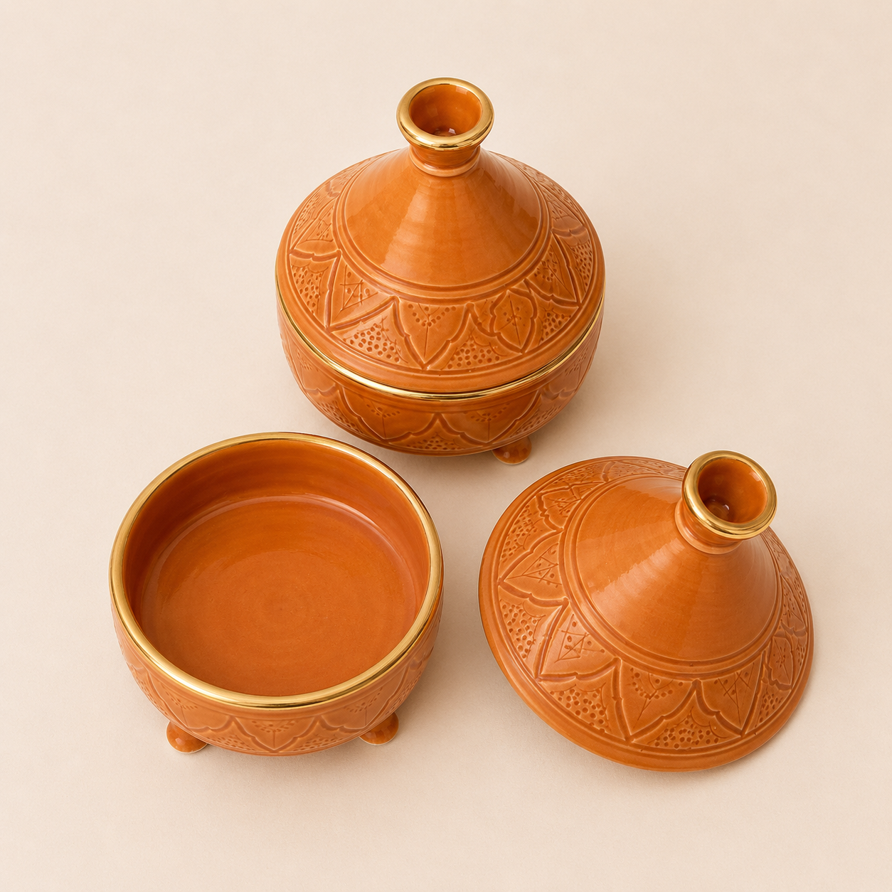 Bonbonnière Marocaine en Argile Blanche Artisanale et Finition Dorée