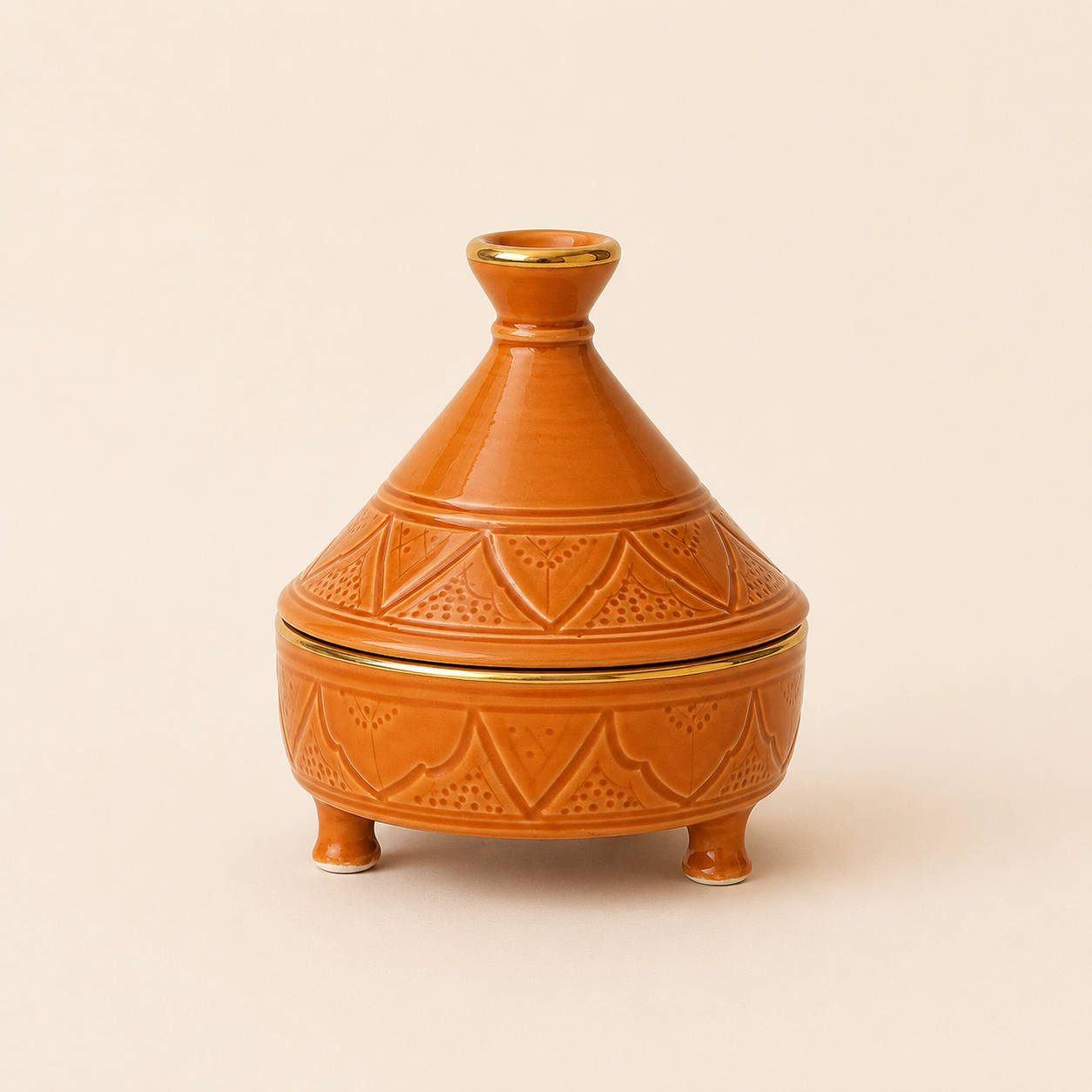 Bonbonnière Marocaine en Argile Blanche Artisanale et Finition Dorée