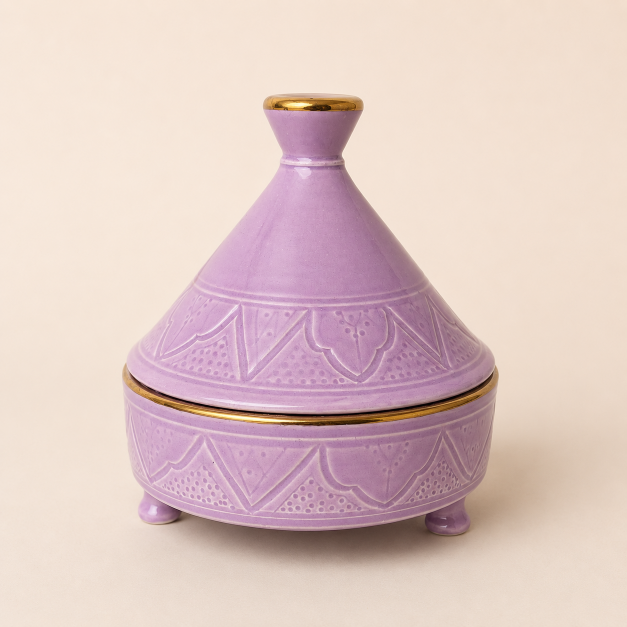 Bonbonnière Marocaine en Argile Blanche Artisanale et Finition Dorée