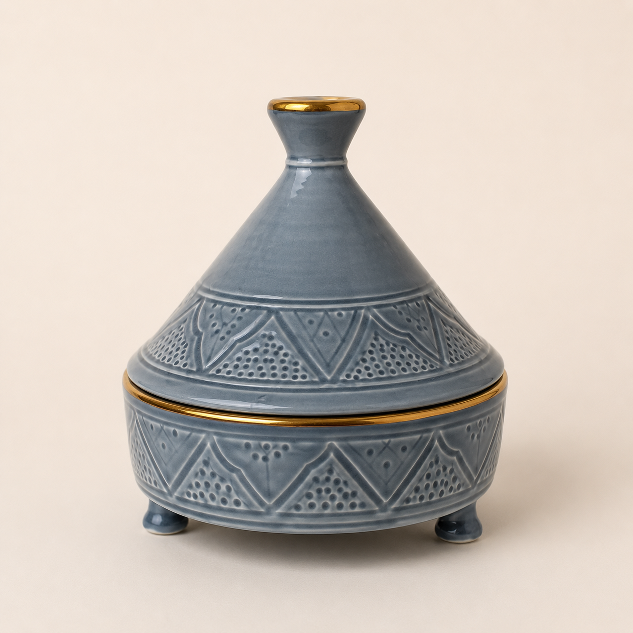 Bonbonnière Marocaine en Argile Blanche Artisanale et Finition Dorée