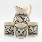Set Carafe & 3 Verres Beldi en Céramique Décor Zwak Noir & Or