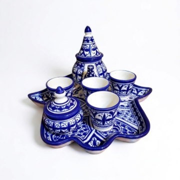 Plateau Khmisa, Théière, Sucrier & 4 Verres Bleu Cobalt