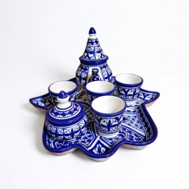 Plateau Khmisa, Théière, Sucrier & 4 Verres Bleu Cobalt